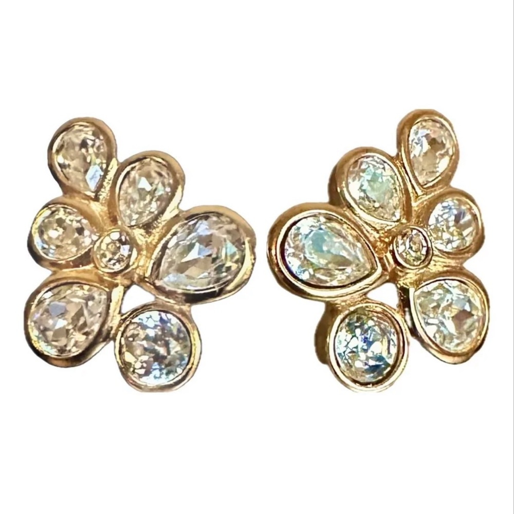 Dior vintage crystal flower earrings w/ post back, circa  early 1990s